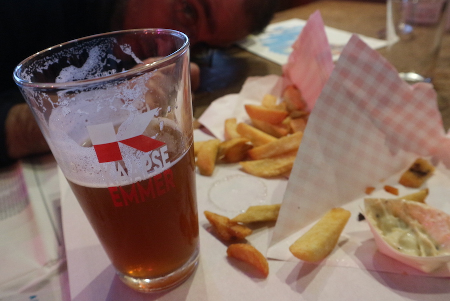 Tasty beer and french fries in Rotterdam.