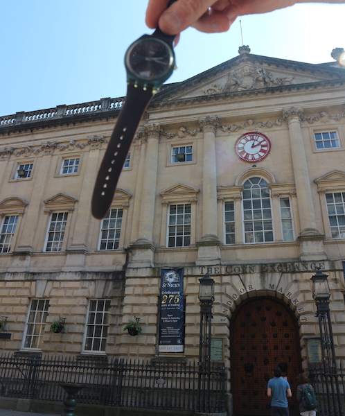 Corn Exchange Dual time clock. Bristol visitor guide.