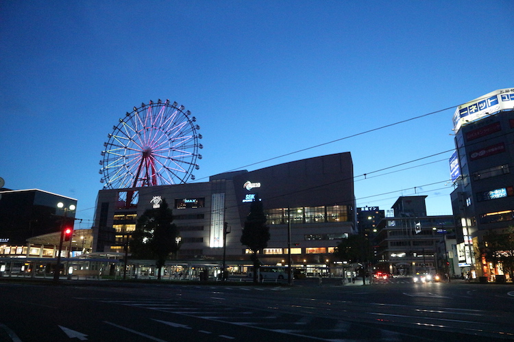 Kagoshima city night view. Kagoshima chuo central station. 