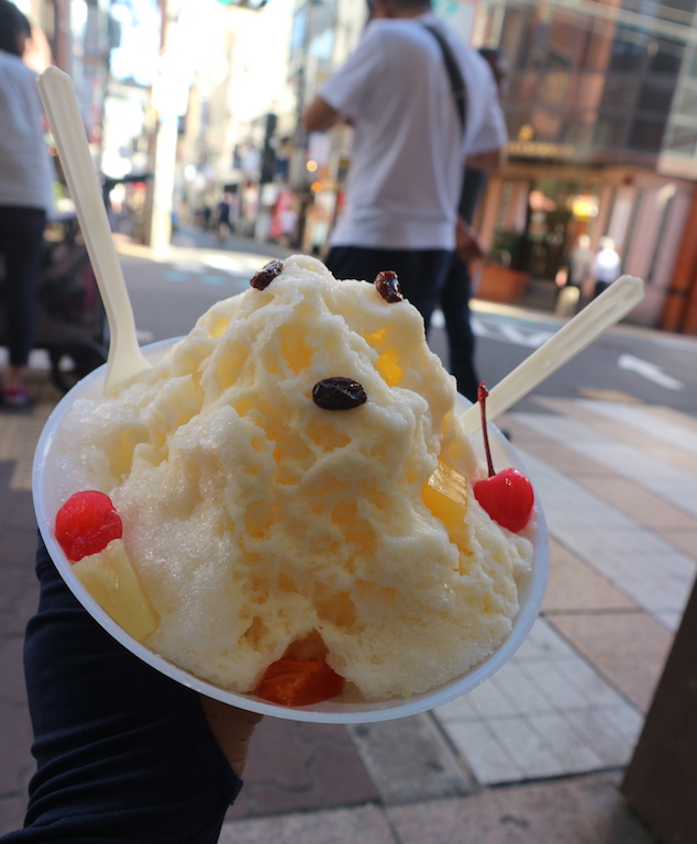 Shirokuma shaved ice at Mujaki cafe, Tenmonkan area Kagoshima.