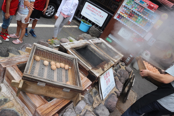 Onsen steamed eggs. Beppu travel guide.