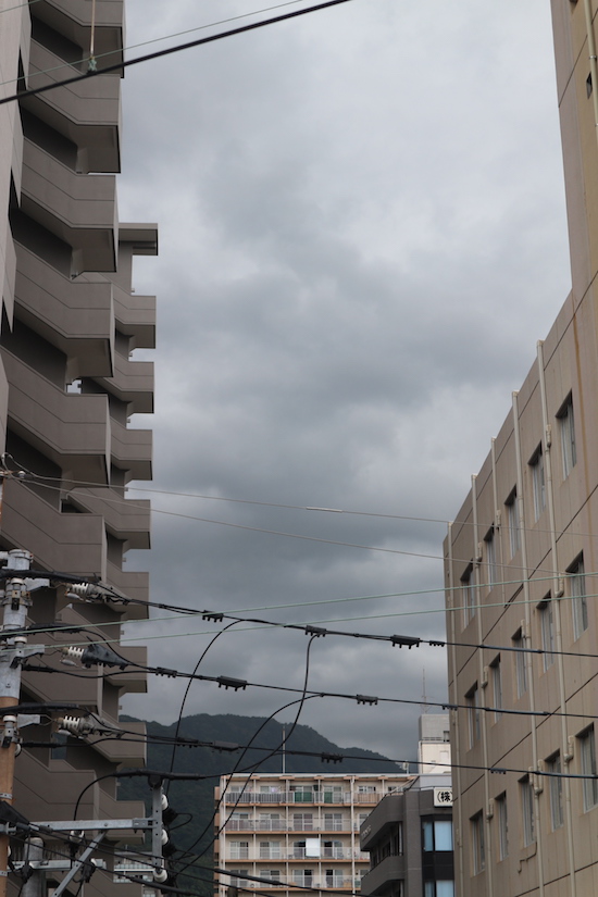 Dark sky in Kyoto Japan. Typhoon. 