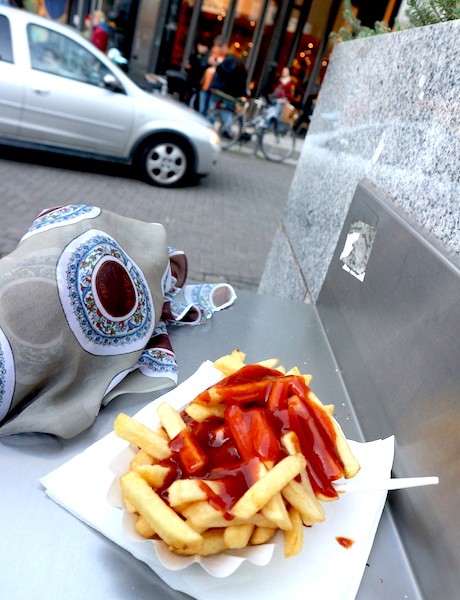 Pommes with curry sauce at Curry B, Cologne Germany