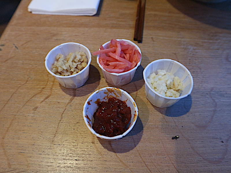 Matsudai ramen condiments. 